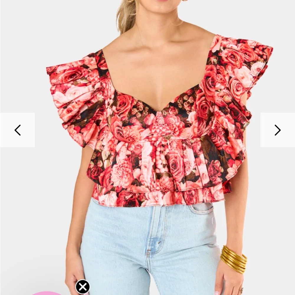 Buddy Love Madeleine Ruffle Sleeve Bustier Top - Pink Floral Ruffle Blouse